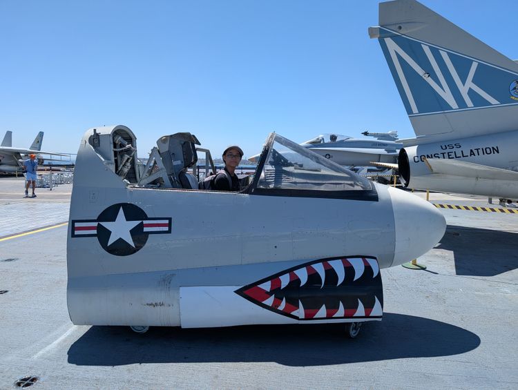 Catherine inside a plane